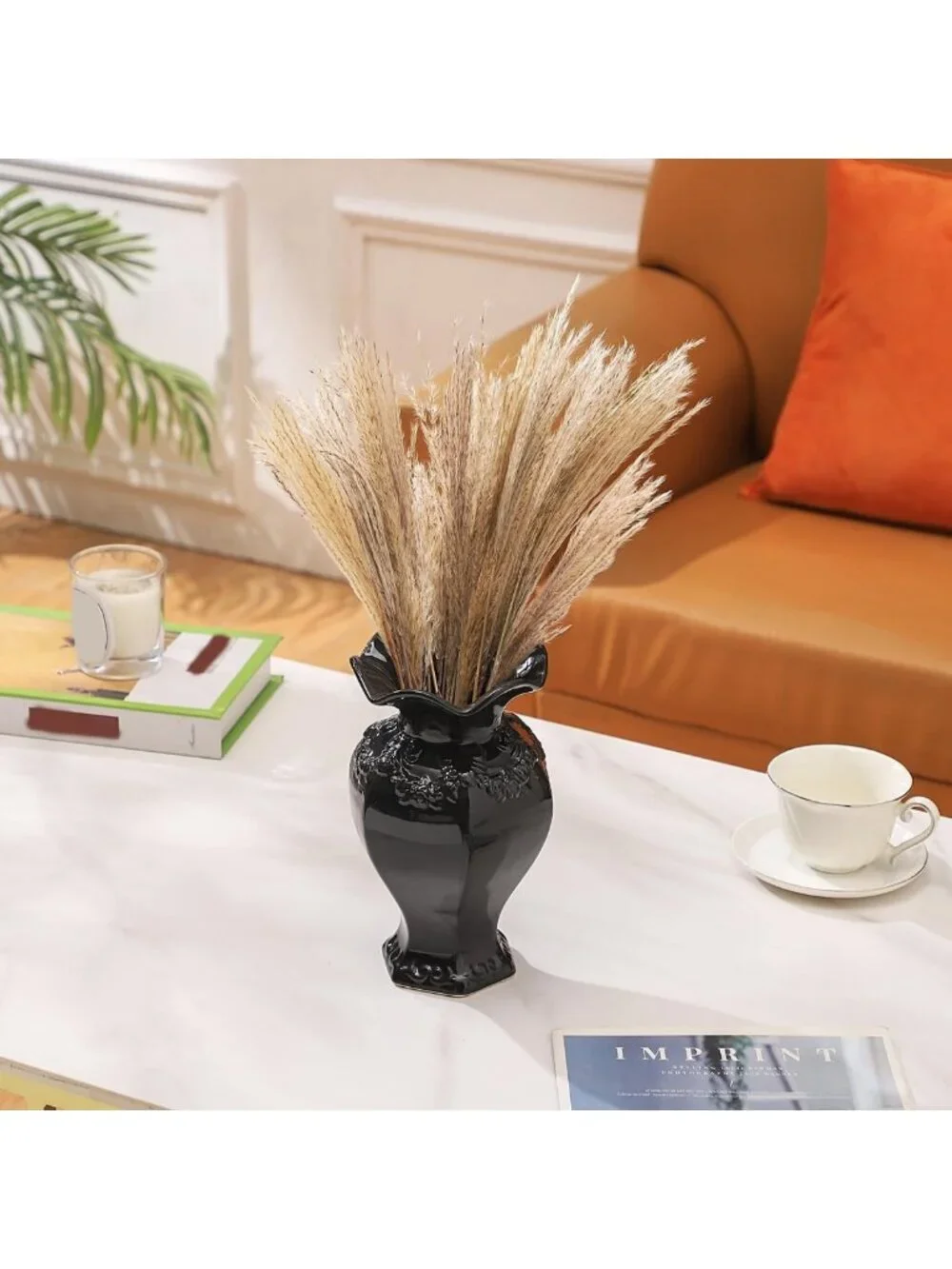 Modern Black Ceramic Vase - Boho Minimalist Decor for Living Room, Office